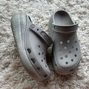 Grey Glitter Platform Crocs‎